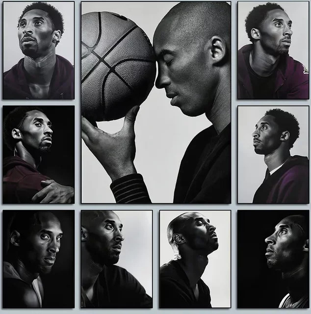 Memba Sports Kobe Bryant Basketball Wandkunst Leinwandporträt in Schwarz - Bild 1