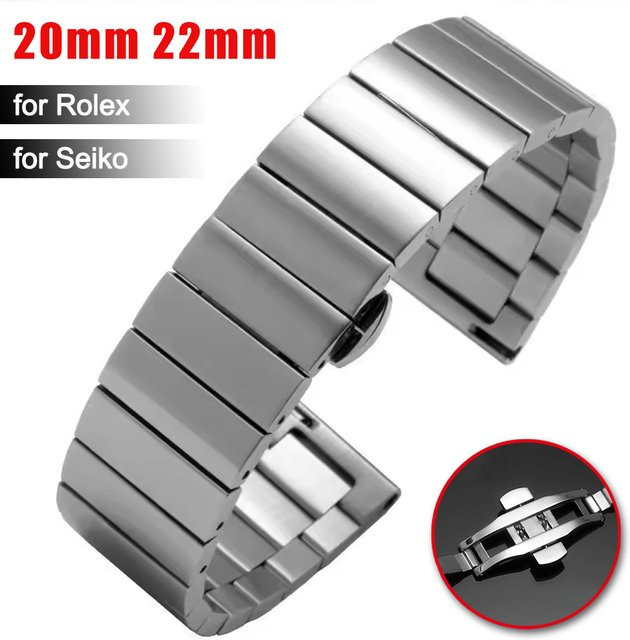 HQstrap Uhrenarmband Edelstahl, Silber, Unisex, Butterfly-Schnalle - Bild 1