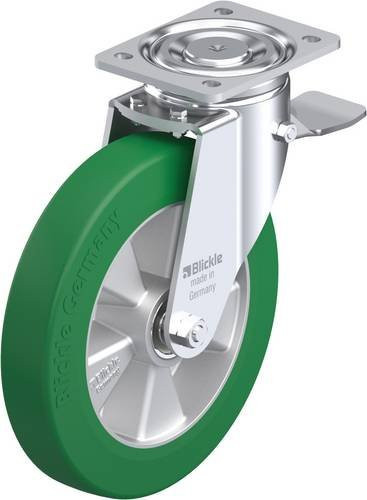 Blickle Lenkrolle LH-ALST 250K-ST mit Feststeller in Grün und Silber, Rad-Durchmesser: 25 cm, Tragfähigkeit: 850 kg - Bild 1