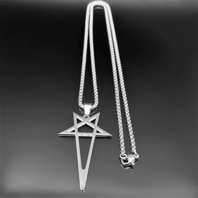 AMIMJ Halskette, Hiphop Viking Pentagramm, Edelstahl, Silber, Schwarz, Unisex - Bild 4