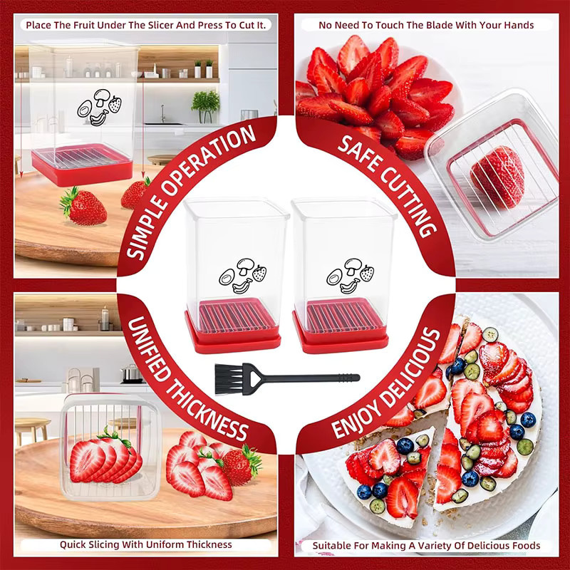 PGY Obst- und Gemüseslicer mit Push-Platte in Transparent, praktischer Cutter für Obst, Gemüse, Eier, Erdbeeren und Bananen zur schnellen Salatbereitung - Bild 3