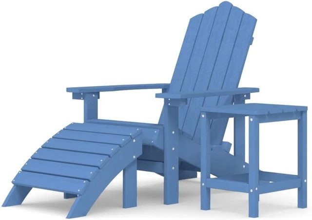 vidaXL Adirondack-Gartenstuhl Set mit Hocker und Tisch aus HDPE in Aquamarin Blau - Bild 1