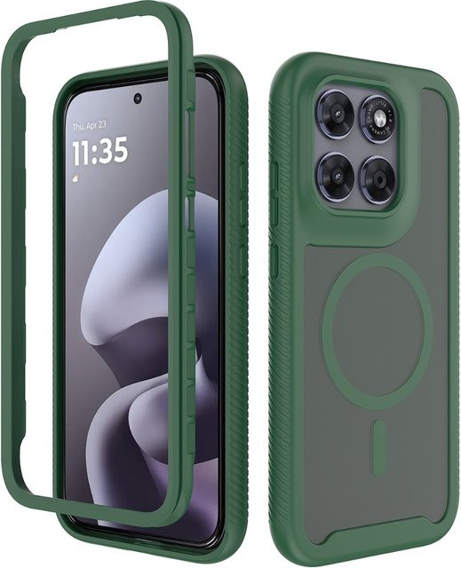 Robuste Panzer-Magnet-Hülle für Motorola Moto G87 G77 G67 G17 G06 G56 G86 Power 5G mit Soft-Touch-Bumper und Fallschutz in Schwarz und Grün - Bild 1