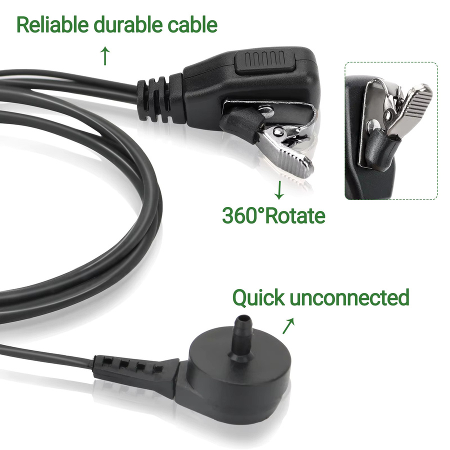 ABBREE Akustisches Luftschlauch-Headset für Walkie Talkies, 2-poliger In-Ear PTT-Ohrhörer in Schwarz, kompatibel mit Baofeng UV-5R BF-888S UV-21 PRO und Quansheng UV-K5 - Bild 3