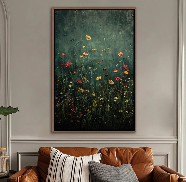 SHENCHEN Wandkunst Wildblumenfeld als Vintage botanische Landschaft auf Leinwand, Mehrfarbig, Rechteckig - Bild 1