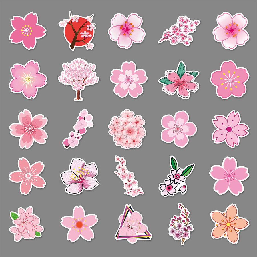 50 Kirschblüten Doodle Cartoon Blumen Aufkleber Multicolour - Bild 2