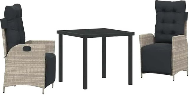 vidaXL Garten Essgruppe 3-teilig aus Poly-Rattan in Hellgrau mit Sicherheitsglas und pulverbeschichtetem Stahl - Bild 1