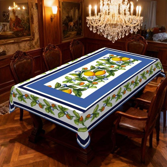 JMG Household Supplies Tischdecke mit Sommer Zitrone und blauen Blumen im mediterranen Stil, wasserabweisend und waschbar, B/T: 100 x 160 cm - Bild 1