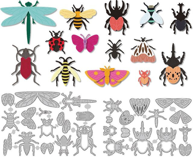 2 Stück Schneideformen aus Kohlenstoffstahl in 2 verschiedenen Stilen für DIY-Scrapbooking, Fotoalben und Papierkarten mit Insekten-Motiven - Bild 1
