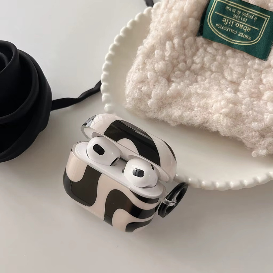Stoßfeste Schutzhülle mit Haken für Apple AirPods 1, 2, 3, 4 und AirPods Pro 2, Schwarz-Weiß - Bild 6