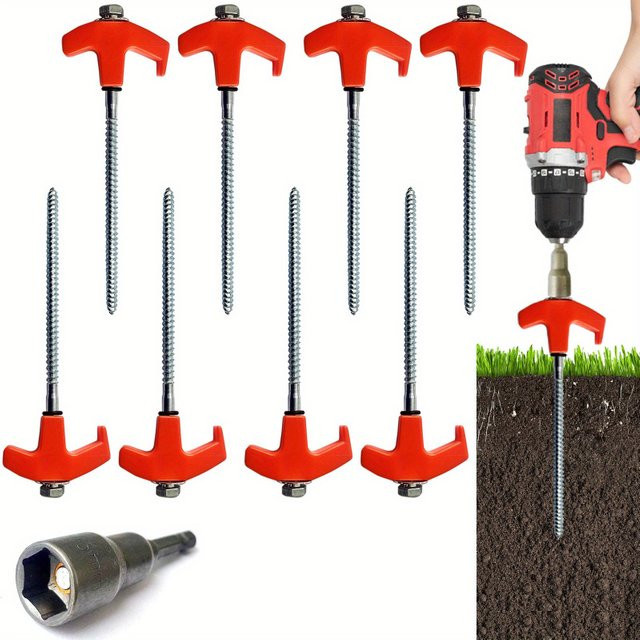 Robuste 8-Zoll-Zeltheringe zum Einschrauben aus verzinktem Stahl mit Metallgewinde für Camping, Terrasse und Garten, Höhe: 20,32 cm - Bild 1