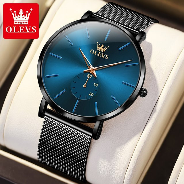 OLEVS Armbanduhr, Quarz, Edelstahl, Milanaise, Black Blue, Herren - Bild 1
