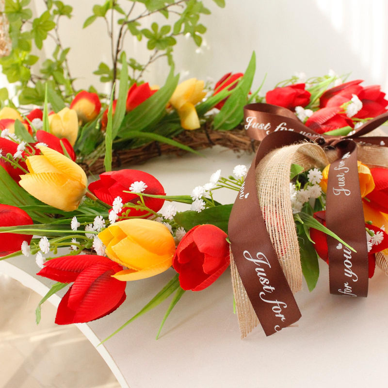 Bunte künstliche Tulpen-Girlande mit Sternen als hängende Wanddekoration für Frühling und Sommer, mehrfarbig - Bild 5