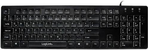 LogiLink ID0138 USB Tastatur mit QWERTZ-Layout in Schwarz, beleuchtet - Bild 1