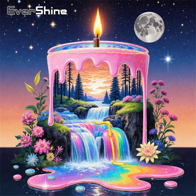 EverShine Diamantmalerei Kerzenlandschaft mit Blumenmuster und Wasserfall als Strass-Mosaik für Erwachsene in Multicolor - Bild 1