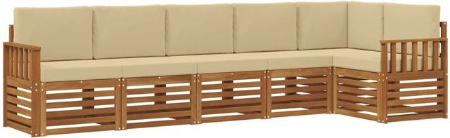 vidaXL Sofagarnitur 6-teilig aus Massivholz Akazie in Natur und Beige mit L-Form und wetterfesten Kissen - Bild 1