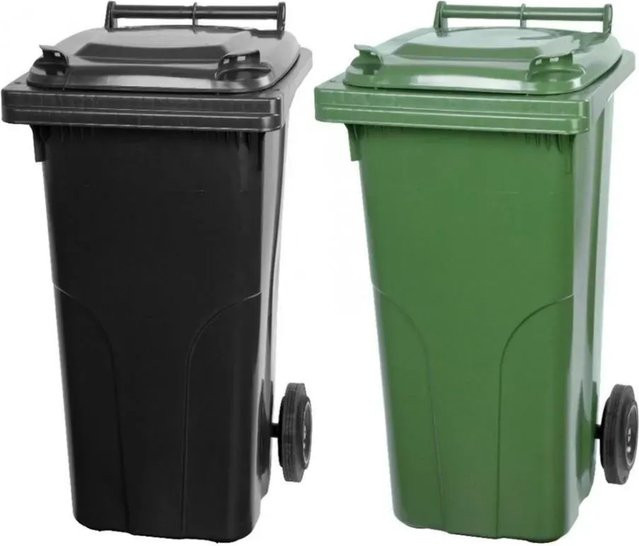 PROREGAL SuperSparSet 2x 2-Rad-Mülltonne aus HDPE-Kunststoff, 120 Liter, Grau/Schwarz und Grün - Bild 1