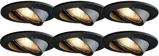 QAZQA 6er Set Moderne Einbaustrahler Schwarz Schwenkbar und Dimmbar aus Aluminium für GU10 Fassungen - Bild 1