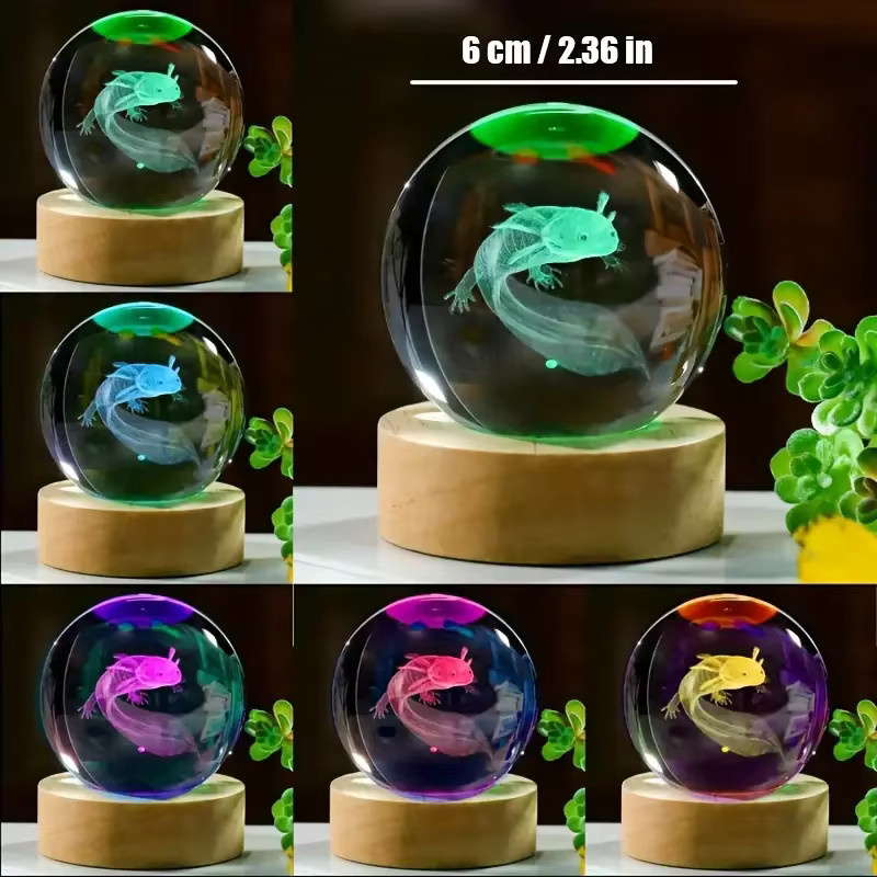 3D Salamander Kristallkugel mit Holzlampenhalter als transparentes Nachtlicht zur Schlafzimmerdekoration - Bild 1