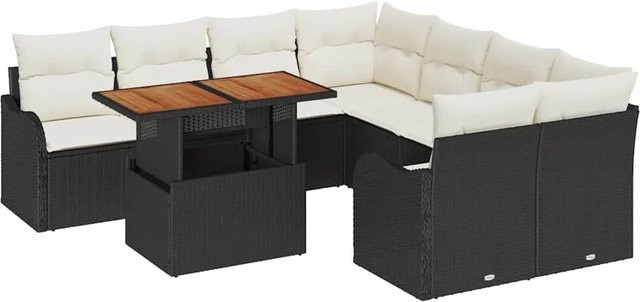 vidaXL Garten-Sofa-Set 9-teilig aus Poly Rattan in Schwarz mit Stauraum und Polsterkissen - Bild 1