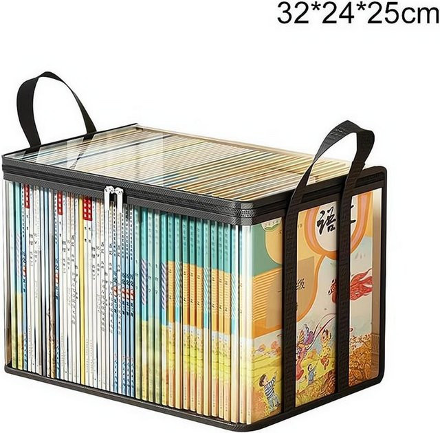 Transparente PVC-Bücher-Aufbewahrungsbox mit Griff als staubdichter und wasserdichter Organizer für Bücher, Spielzeug oder Kleidung - Bild 1