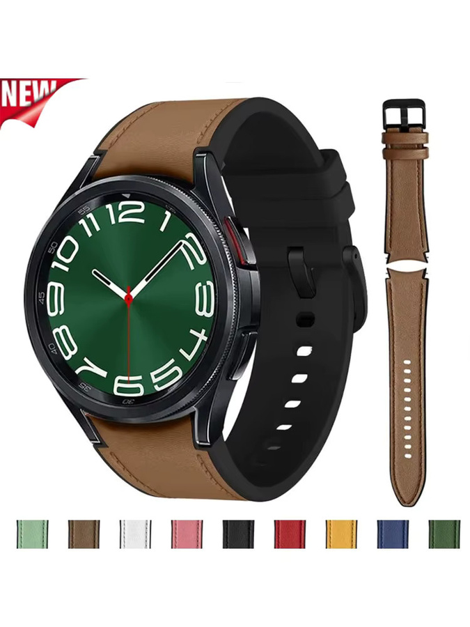 CAOWTAN Uhrenarmband Silikon, Leder, Edelstahl, Schwarz, für Samsung Galaxy Watch 6 5 Pro 4 44mm 40mm 47mm 43mm 46mm - Bild 4