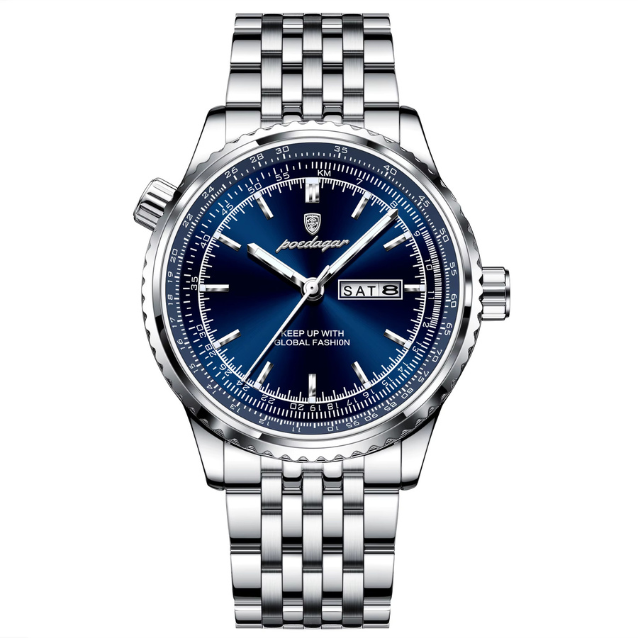 POEDAGAR Armbanduhr Edelstahl, Quarz, Blau, Herren - Bild 7