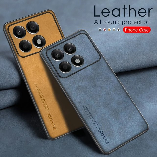 Schaffell Leder Schutzhülle für Poco X6 Pro in Blau mit weichem TPU-Rahmen und Stoßfestem Kameraschutz - Bild 1