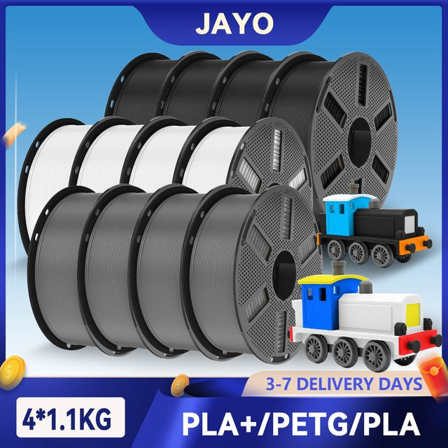 JAYO 3D-Druckerfilament 1,75mm aus PETG, PLA und PLA Plus für FDM-Drucker und 3D-Stifte, 4,4 kg, Farben: Grau, Schwarz, Weiß - Bild 1