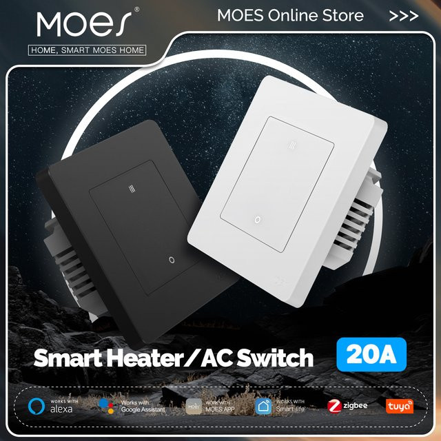 MOES Tuya ZigBee Smart Heizung AC Schalter 20A mit Strommonitor, Doppelpoliger App-Fernsteuerung für Alexa und Google Home, Weiß - Bild 1