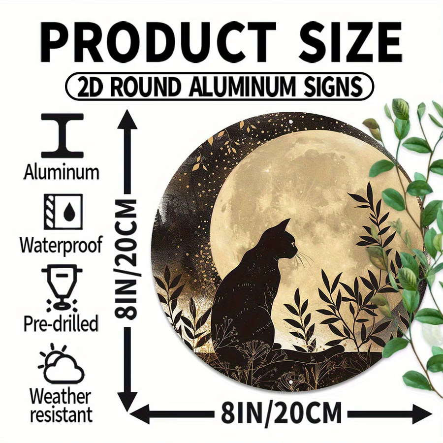Potdemiel Vintage Black Cat Moon Metallwandkunst, Schwarz, Durchmesser: 20,32 cm - Bild 3