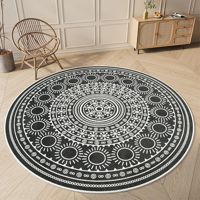 Runder Teppich Karpetti in Schwarz im skandinavischen Design, flauschig und rutschfest, Durchmesser: 80 cm - Bild 1