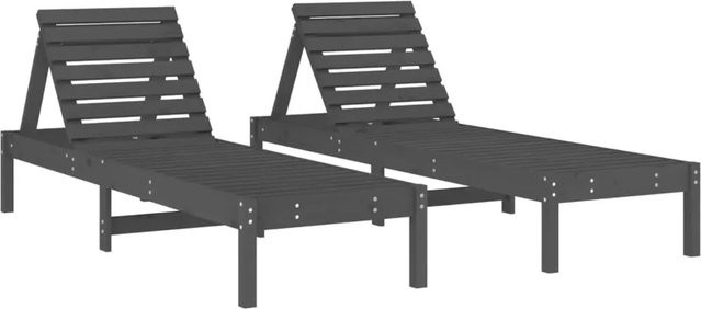 vidaXL Sonnenliegen 2er Set aus Kiefer Massivholz in Grau, B/T/H: 199,5 x 60 x 74 cm - Bild 1