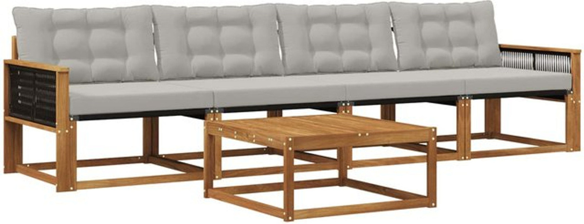 vidaXL Outdoor-Sofagarnitur aus Akazie mit 5-teiligem Set und Kissen in Natur und Grau - Bild 1