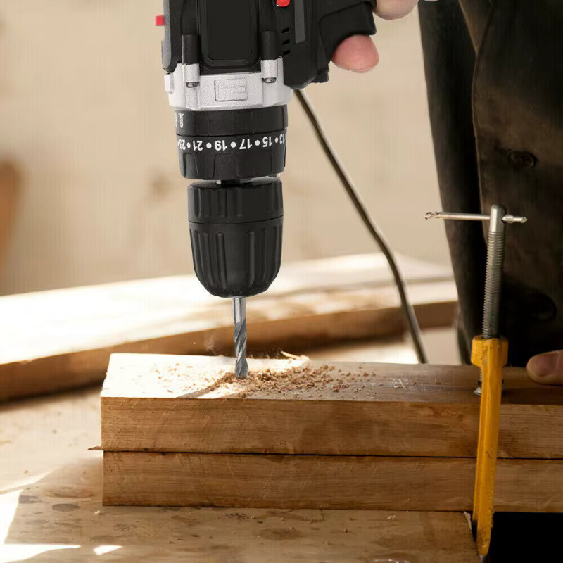 Multifunktionaler Akku-Schlagschrauber und Handbohrhammer Set in Schwarz mit 2 Lithium-Ionen-Akkus, Bohrbit-Zubehör und Werkzeugbox - Bild 8
