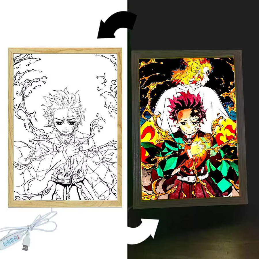 Bandai Anime-Figur LED-Nachtlicht mit Lichtmalerei Tanjirou Nezuko Zenitsu als USB-Schreibtischlampe in Mehrfarben - Bild 2