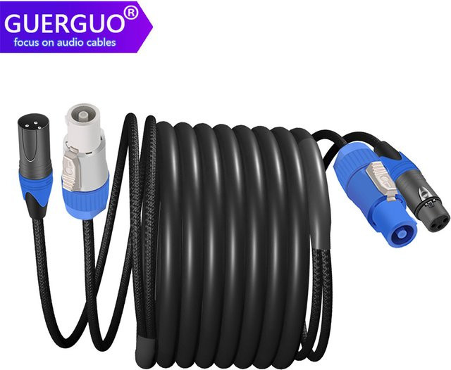 GuerGuo PowerCon- und DMX-Kombikabel in Schwarz mit 3-poligem XLR-Stecker auf Buchse und PowerCon AC-Eingang zum Ausgang für Bühnenbeleuchtung - Bild 1