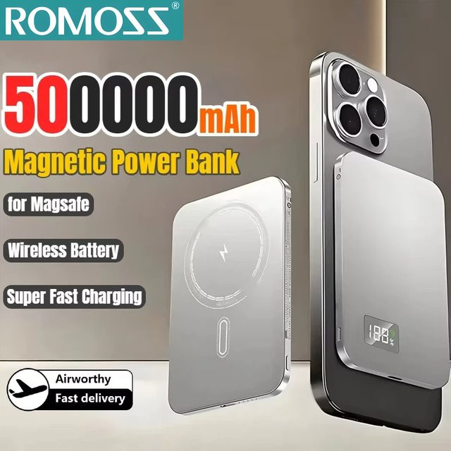 ROMOSS MagSafe Powerbank mit 50000mAh Kapazität, ultraflaches magnetisches kabelloses Schnellladegerät mit digitaler Anzeige in Gold - Bild 1