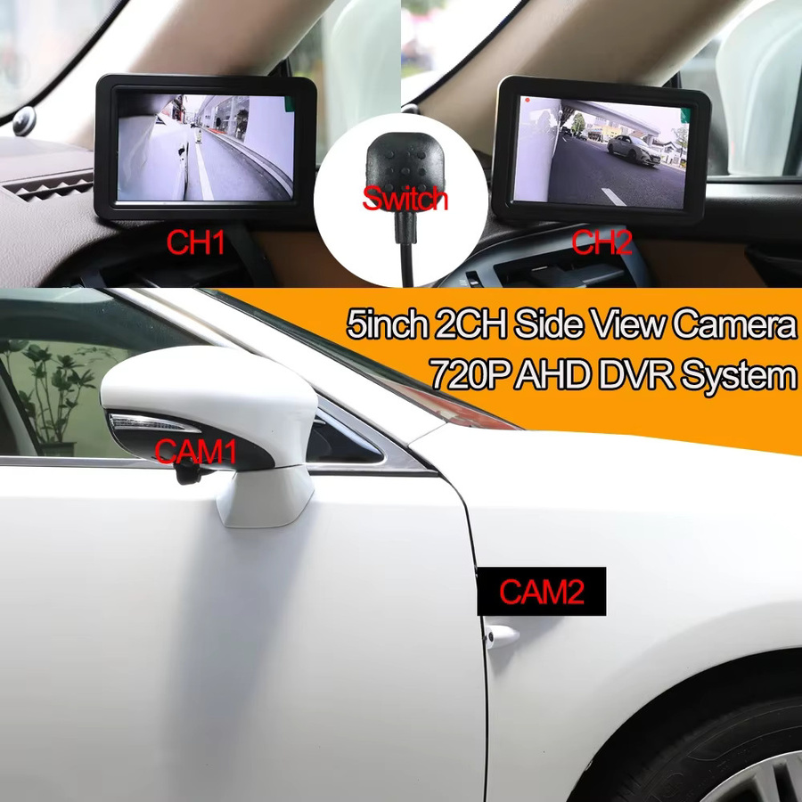 Carsanbo Auto-Seitenansicht-Kamerasystem mit 5-Zoll-Display-Monitor, 2 HD Digital-Seitenansicht-Kameras, 720P AHD Nachtsicht und DVR-Funktion, Schwarz - Bild 5