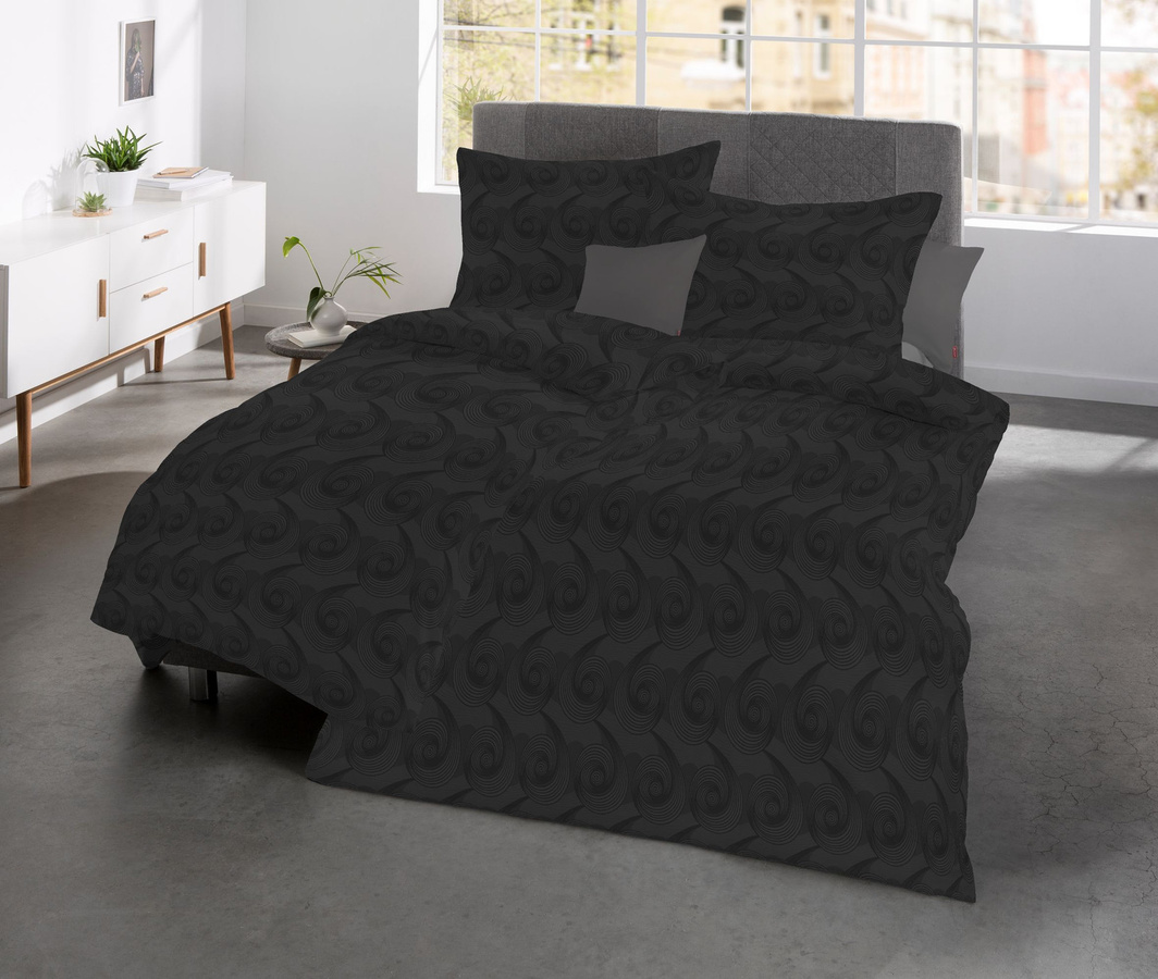Fleuresse Jacquard Bettwäsche Set mit Motiv Kreise Schnecke in Espresso Braun/Schwarz, B/H: 155 x 220 cm und 80 x 80 cm - Bild 1