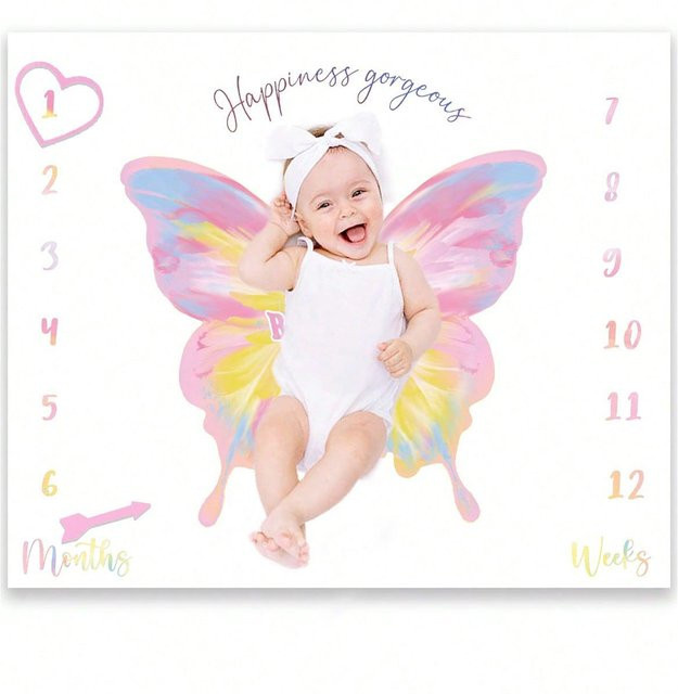 Ylsteed Meilenstein-Babydecke für Neugeborene mit Holz-Scheiben-Karten zum Foto-Shooting, Mehrfarbig, B/B: 100 x 100 cm - Bild 1