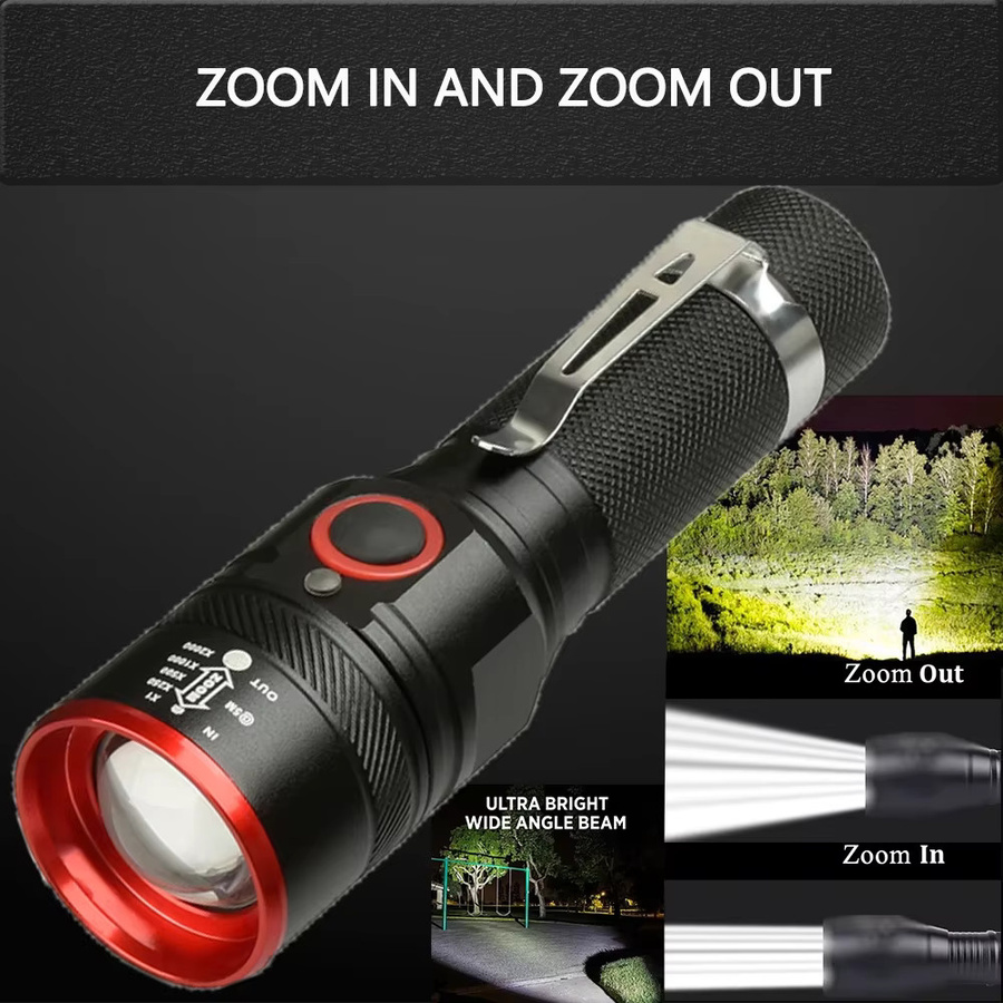 POCKETMAN LED-Taschenlampe mit Zoom und Akku, wasserdicht, Schwarz - Bild 4