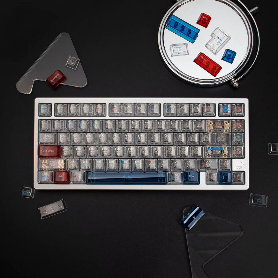 Venit Keys Galaxy Tastenkappen mit Cherry-Profil, 156 Stück, RGB-kompatibel, transparentes PC-Material, englische Beschriftung oben und seitlich für mechanische MX-Schalter - Bild 3