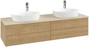 V&B Antao Waschtischunterschrank mit Frontstruktur und LED-Beleuchtung, Farbe Honig Eiche, B: 160 cm, T: 50 cm - Bild 1