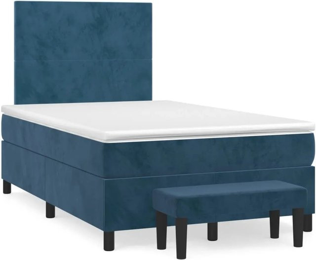 vidaXL Boxspringbett mit Matratze Dunkelblau Samt B/T/H: 120 x 200 x 128 cm - Bild 1