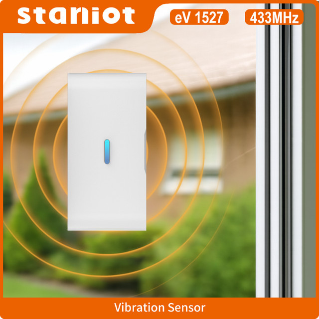 Staniot Drahtloser Vibrationsdetektor und Fenstersensor mit SOS-Taste in Weiß, 433 MHz Glasbruchsensor und Anti-Diebstahl-Alarmgerät - Bild 1