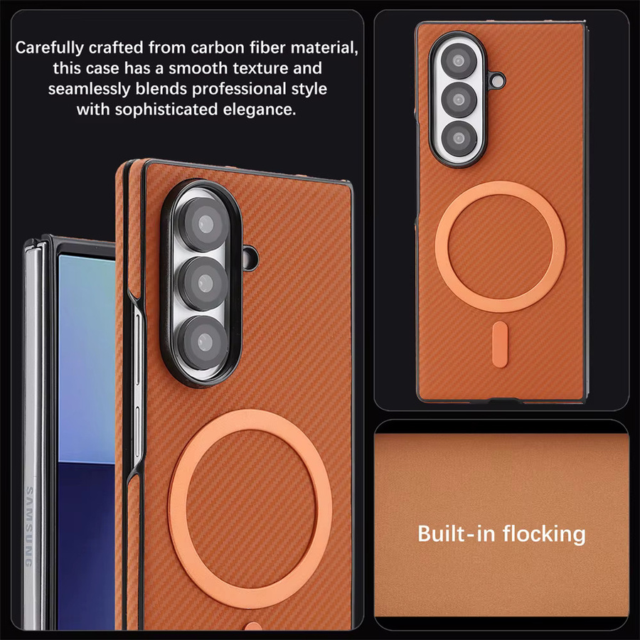 Stoßfeste Ultradünne Carbonfaser-Lederhülle für Samsung Galaxy Z Fold 7 6 5 4 3 in Purple mit Magnetischer Magsafe-Kompatibilität im Retro Business Design - Bild 3