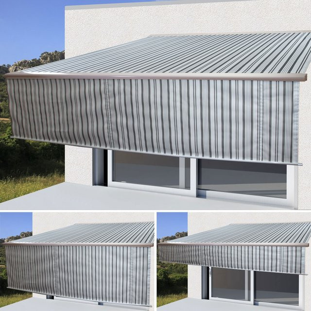 Elektrische Kassetten-Markise H124 mit ausfahrbarem Volant, B/T: 5 x 3 m, Polyester Grau/Weiß - Bild 1