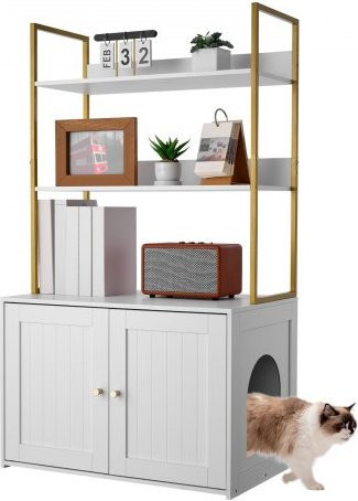VEVOR Katzenschrank als Katzenklo Schrank mit Metallbeinen und 2-stöckigen Lagerregalen, wasserfestes Katzenhaus aus Spanplatte für das Wohnzimmer, B/T/H: 70,0 x 45,0 x 124,5 cm - Bild 1