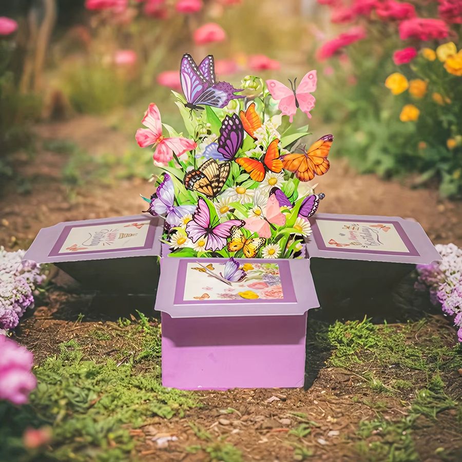3D-Pop-Up-Geburtstagskarte mit Schmetterlingen und Blumen in Lila inklusive Umschlag - Bild 3